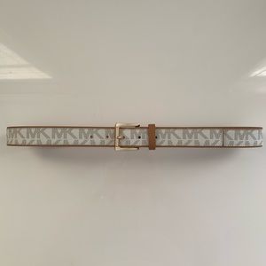 BNWOT MICHAEL Michael Kors White & Tan Monogram Belt – Logo Hardware